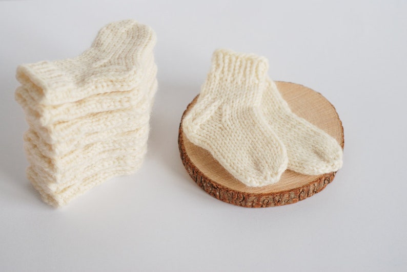 Baby organic wool socks, Newborn Hand Knit booties socks, gift for new mom image 4