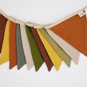 Linen Triangle Flag Bunting: Brown, Green, and Beige Garland