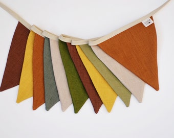 Brown green shades Bunting String Banner, flag garland Linen Cloth Fabric Triangle Flags Decoration Tent