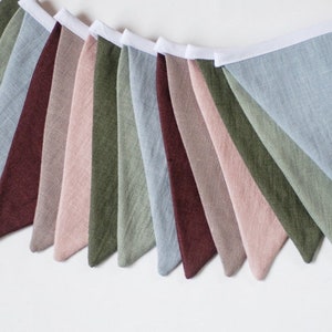 Sage green purple blue shades fabric bunting banner pennant string linen garland image 8