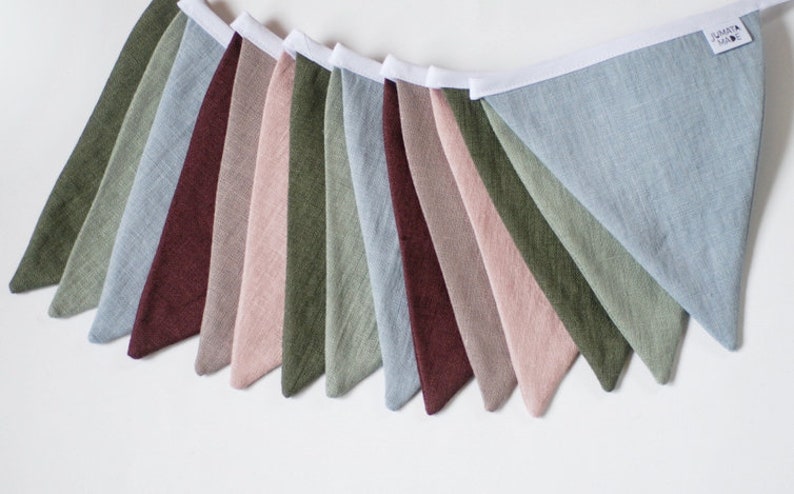 Sage green purple blue shades fabric bunting banner pennant string linen garland image 8