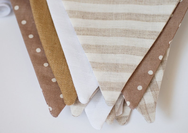 Brown flag garland fabric banner, Neutral baby shower bridal shower nursery decor, cake smash photoshoot image 4