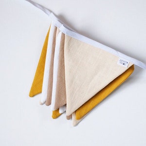 Boho Wedding Bunting Shower Pennant Garland Mustard Beige String Banner Flags Outdoor Indoor Flag Linen Cloth Fabric Triangle Flags