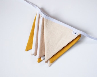 Boho Wedding Bunting Shower Pennant Garland Mustard Beige String Banner Flags Outdoor Indoor Flag Linen Cloth Fabric Triangle Flags