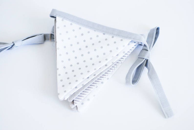 Monochrome white grey bunting banner, fabric flags garland gift for new mom image 1