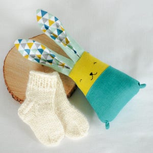 Bunny baby socks bird set, baby boys gift set, baby wool socks, stuffed rabbit toy image 7