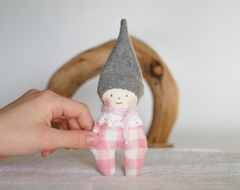 Pink pixie miniature gnome, Waldorf gnome pocket toy for dollhouse