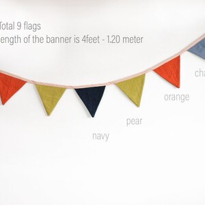 Medium triangles bunting banner, Fabric flags garland, bright pennant string linen banner, 4ft length bunting image 5