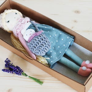 Mom and baby rag doll, stuffed fabric cloth doll and baby play set, doll Charlotte image 8