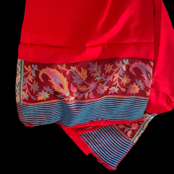 Kashmiri silk modal stole /scarf/ shawl with cashmere kani border/ gift for women
