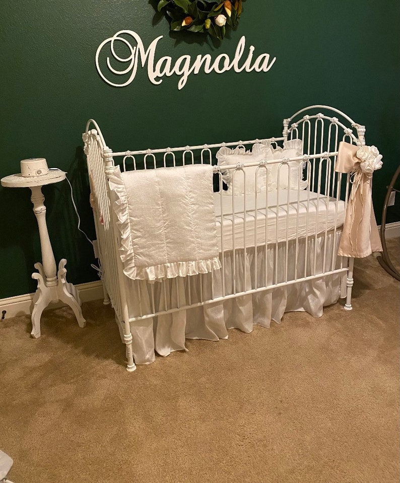 Dupioni Silk White Baby Crib Bedding Etsy