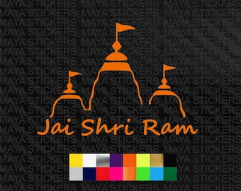 Texto de Jai Shri Ram con calcomanía de silueta de templo