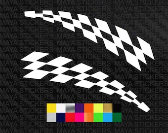2 x Curved checkered racing stripe sticker for motorcycles