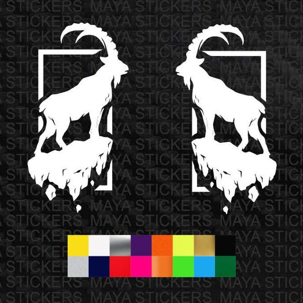2 x Mirrored Mountain Goat offroad sticker for Cars and Motorcycles