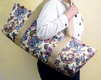 Handmade Floral Cotton Yoga Mat Bag, Lightweight Sling Carrier, Gift for Her