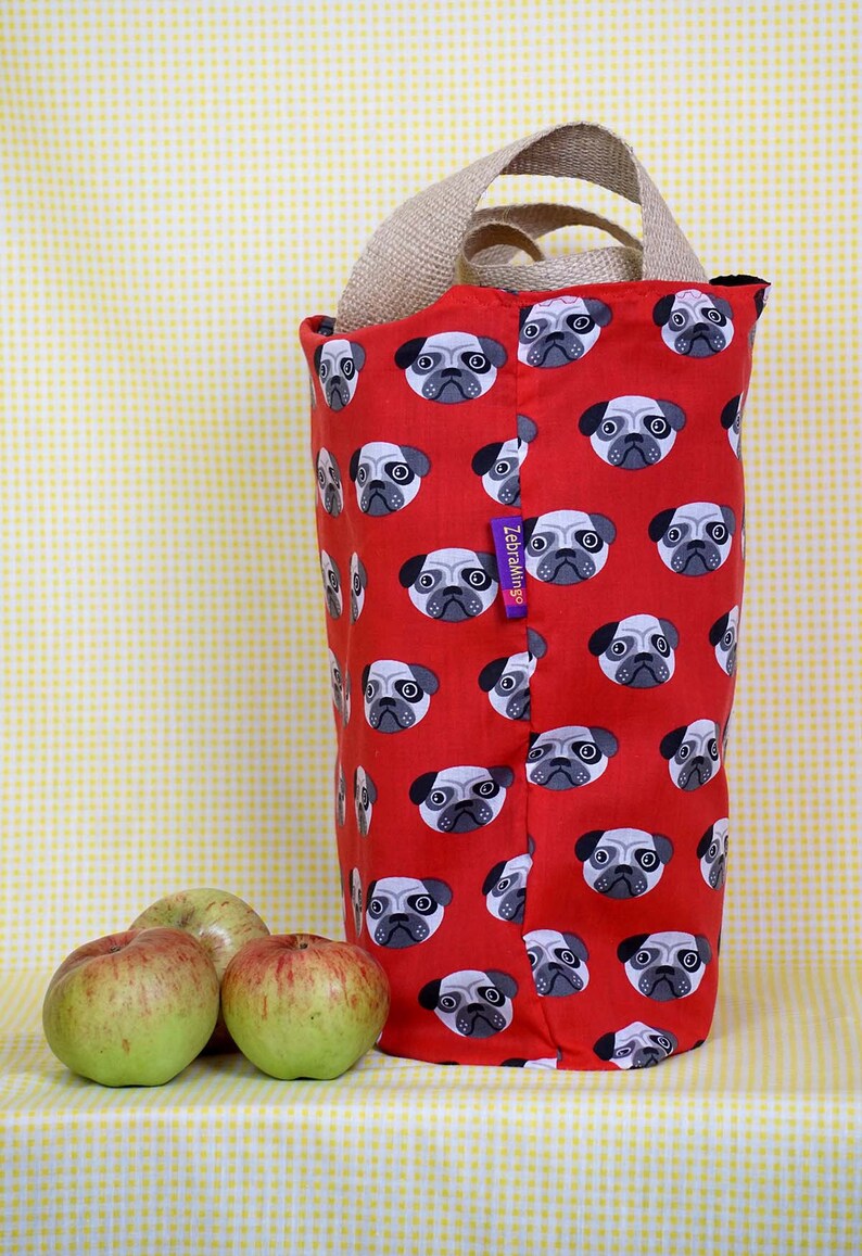 For dog lovers Pug themed Bag-in-a-bag handy bag in its own pouch.