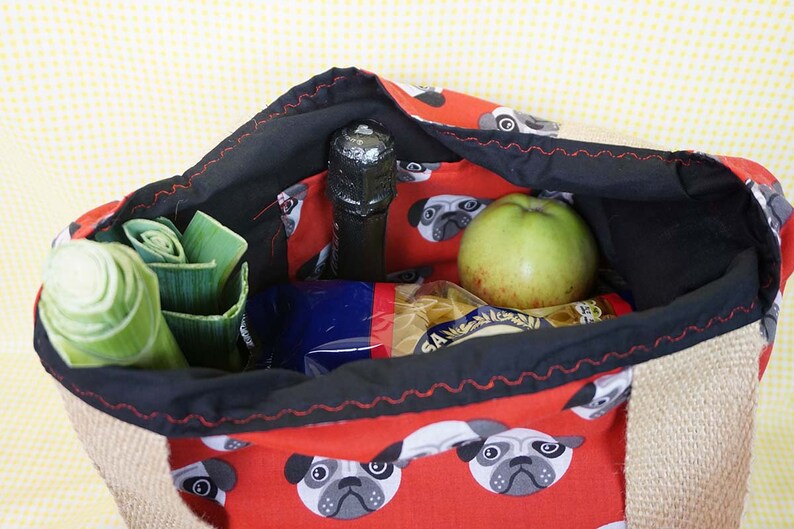 For dog lovers Pug themed Bag-in-a-bag handy bag in its own pouch.