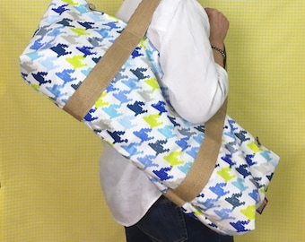 Handmade Cotton Yoga Mat Bag, Blue Yellow Patterned Sling Carrier (UK Made)