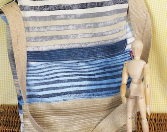 Handmade Nautical Striped Sketchbook Bag, Cotton Artist Portfolio