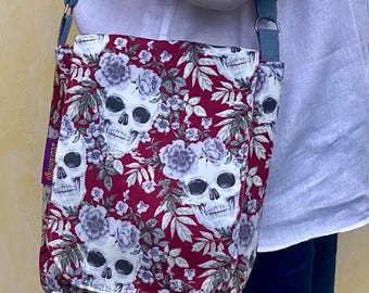 Skull Laptop Bag, Embroidered Skull Bag, Lacy Skull Embroidered