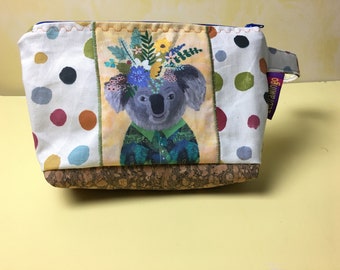 Koala gift, koala bag, waterproof lined bag, make up pouch, sanitary pouch, koala lover gift, Australia party gift, koala medicine bag,koala