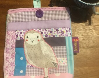Owllover gift, owl book sleeve, owl book  bag, book accesories, gift for readers, E-reader sleeve, E-reader bag, owl gift, owl print gift