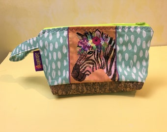 Zebra gift, zebra  bag, waterproof lined bag, make up pouch, sanitary pouch, zebra  lover gift, safari party gift, zebra pencil case, zebra