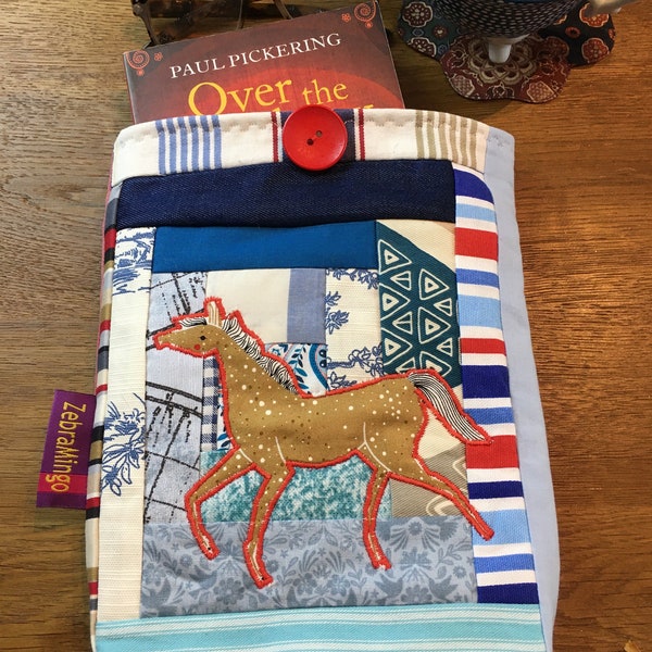 Horse gift, horse book sleeve, horse book bag, book accesory, gift for readers, E-reader sleeve,  farm gift, cottage style, stylist horse,