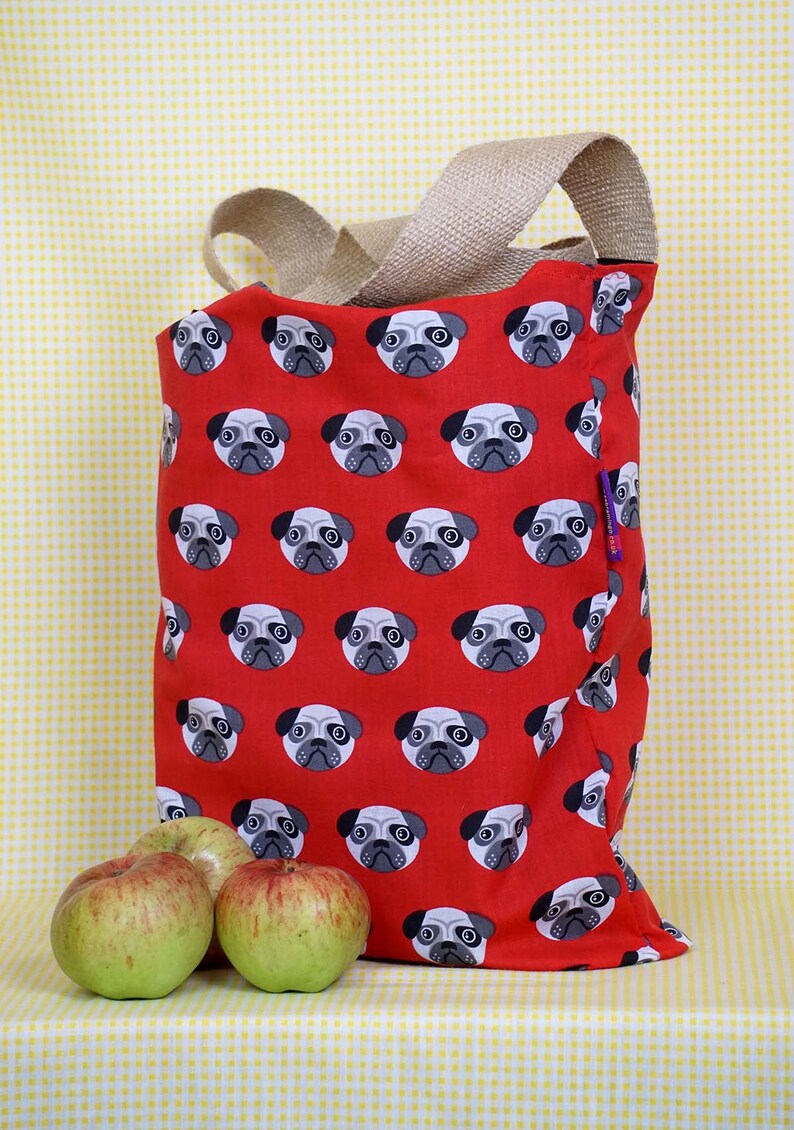 For dog lovers Pug themed Bag-in-a-bag handy bag in its own pouch.