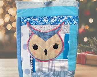 Quilted Owl Book Sleeve, Padded Book Protector, Fits Kindle, OOAK Handmade UK