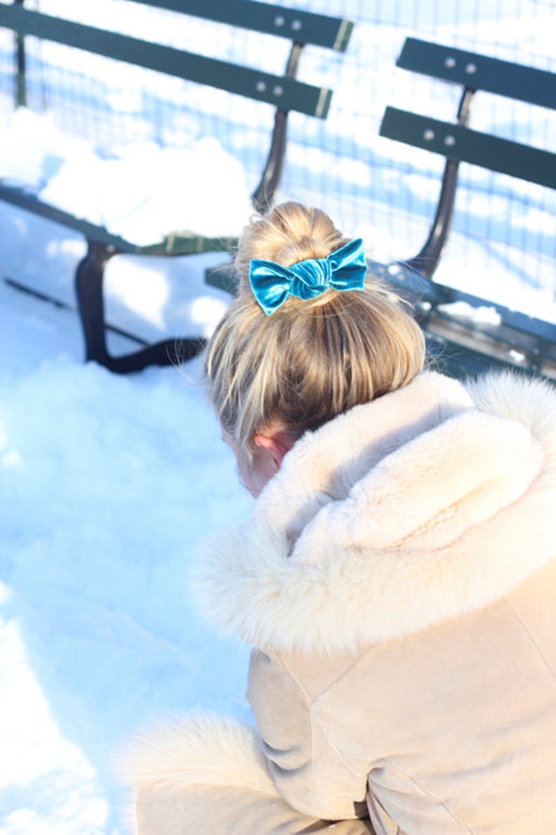 Teal Velvet Bun Bow image 1