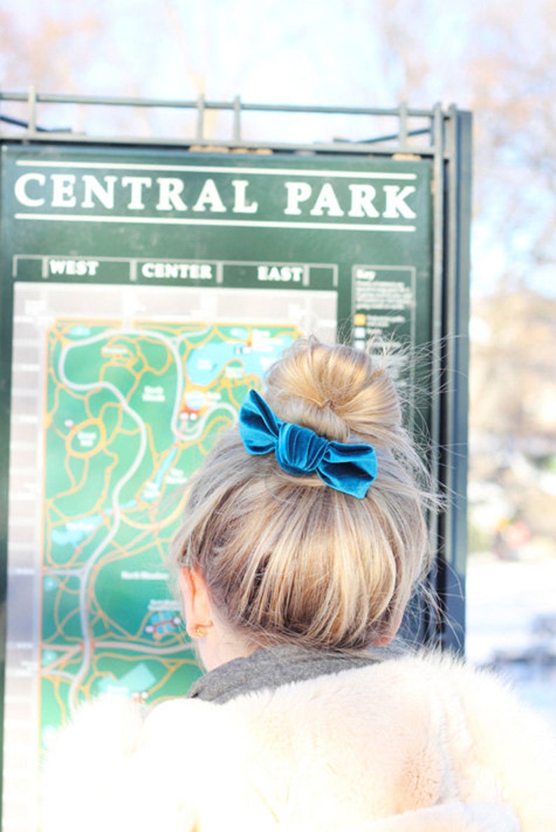 Teal Velvet Bun Bow image 3