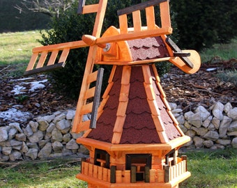 Windmill weatherproof made of wood with solar lighting type 17