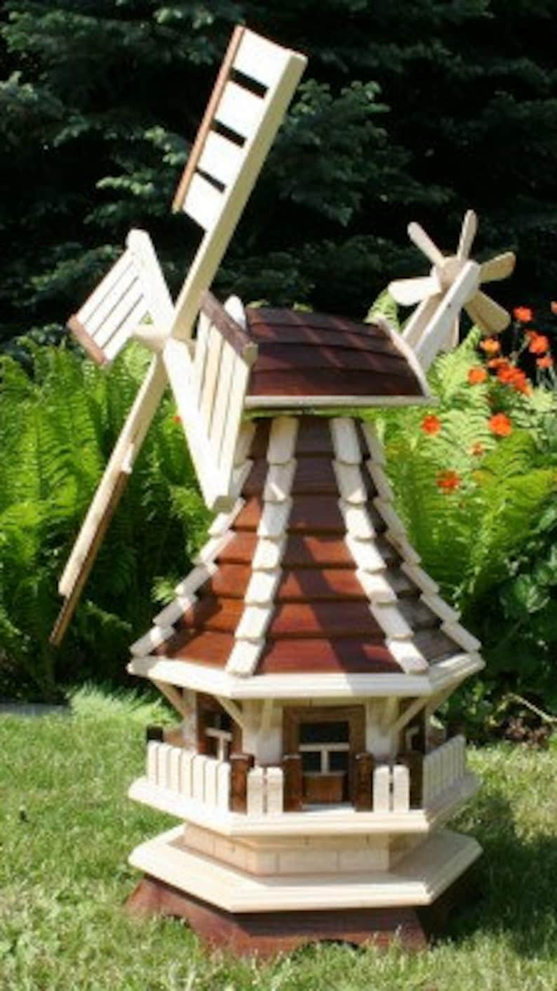 Holzwindmühle mit Solarbeleuchtung Typ 2 Braun