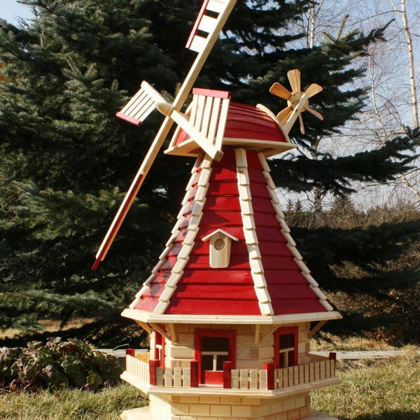 1,30 m Große Windmühle, Windmühlen, Windmill aus Holz mit Solarbeleuchtung Typ 3.1