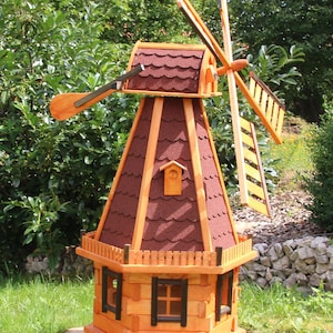 Moulin à vent de 1,45 m, moulins à vent, moulin à vent en bois avec éclairage solaire type 23.1 Rouge