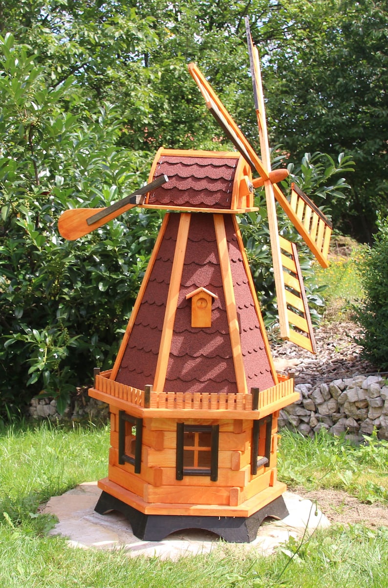 Moulin à vent de 1,45 m, moulins à vent, moulin à vent en bois avec éclairage solaire type 23.1 Rouge