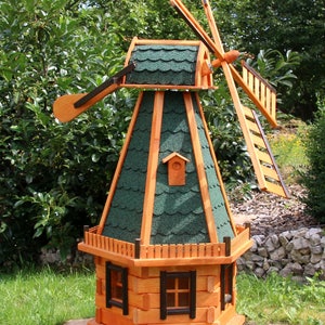 Moulin à vent de 1,45 m, moulins à vent, moulin à vent en bois avec éclairage solaire type 23.1 Vert