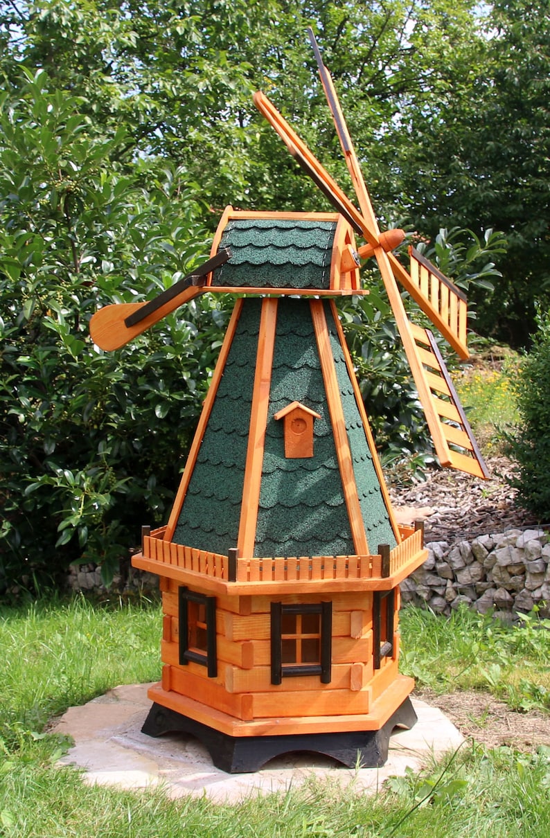 Moulin à vent de 1,45 m, moulins à vent, moulin à vent en bois avec éclairage solaire type 23.1 Vert