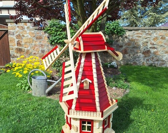 1,45 m Holzwindmühle, Windmühlen, Windmill mit Solarbeleuchtung Typ 7.1
