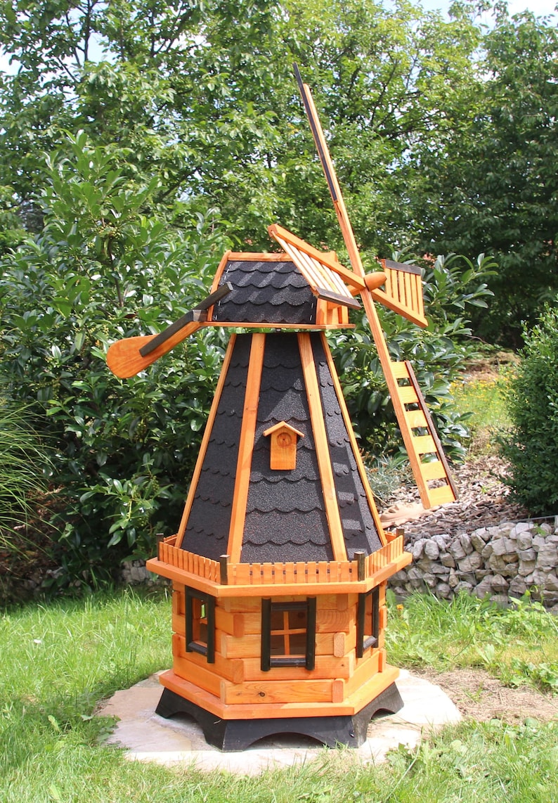 Moulin à vent de 1,45 m, moulins à vent, moulin à vent en bois avec éclairage solaire type 23.1 Noir