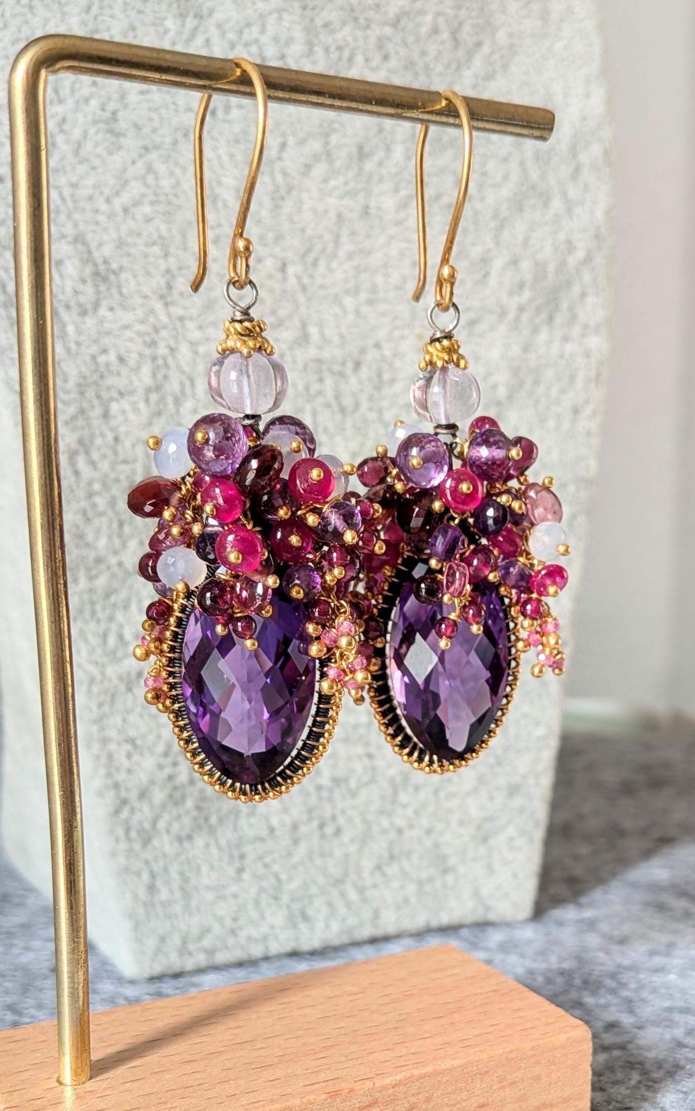 Orecchini A Goccia Con Ametista Naturale E Argento Sterling - Fatti A Mano - Gioielli Artigianali Indiani Per Donna - Idea Regalo Per Compleanno O Anniversario