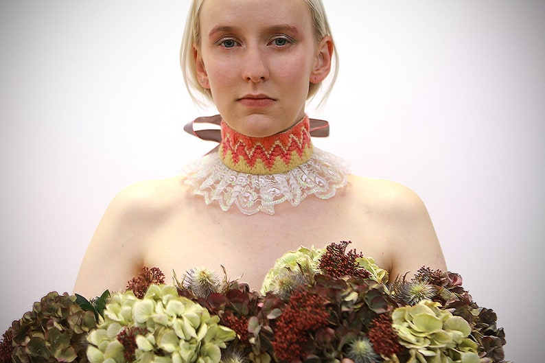 Handstitched Young Bess Bargello Handmade Needlepoint Choker Embroidery Candy Colours Artisan Lace