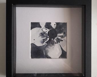 Black and white/Monochrome abstract watercolour flower painting. Original. NOT A PRINT