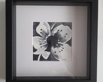 Original Black and white abstract watercolour flower painting. NOT A PRINT