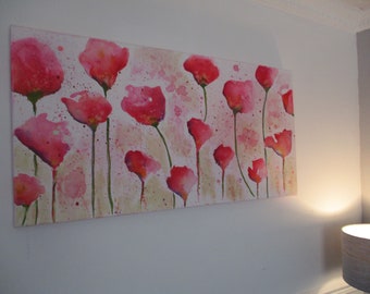 Tulip:  Pink Allure - Unique Original Contemporary Abstract Flower Acrylic Canvas Painting/Wall Art