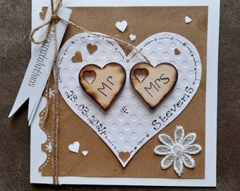 Personalised Wedding Day Card. Rustic, Shabby Chic