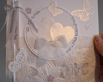Personalized Handmade Wedding Day Card: Embossed Shimmer Paper