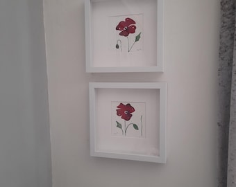 Poppy watercolour paintings (a pair} Contemporary, minimalist. Original. NOT A PRINT