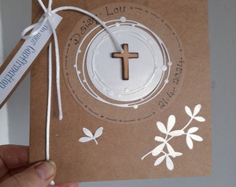 Personalised Confirmation/1st Holy Communion/Baptism or Christening card. Rustic/Shabby Chic